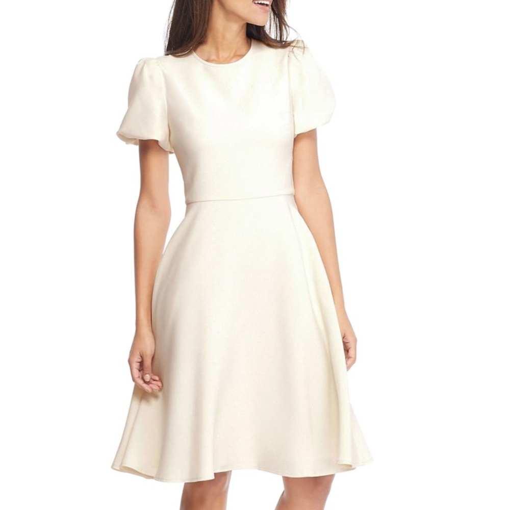 Gal Meets Glam Cream A-Line Puff Sleeve Dress